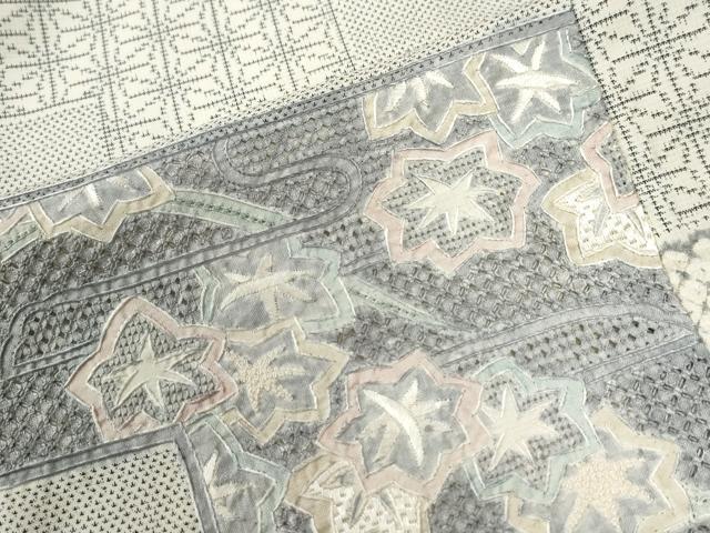 平和屋着物●中国三大刺繍 スワトウ刺繍 本場大島紬 白大島 9マルキ 絞り 色紙重ね吉祥花文 正絹 逸品 CABG0143yc
