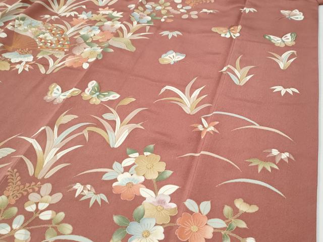 平和屋着物●訪問着 刺繍 扇面吉祥花蝶文 金彩 正絹 逸品 CABG0144yc