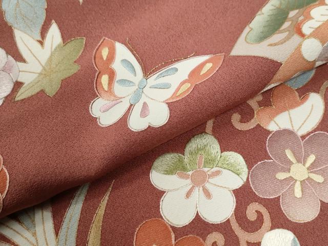 平和屋着物●訪問着 刺繍 扇面吉祥花蝶文 金彩 正絹 逸品 CABG0144yc