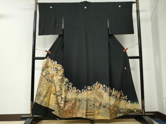 平和屋着物●中国三大刺繍 スワトウ刺繍 黒留袖 作家物 鳳凰吉祥更紗花唐草文 金彩 やまと誂製 正絹 逸品 CABG0149yc