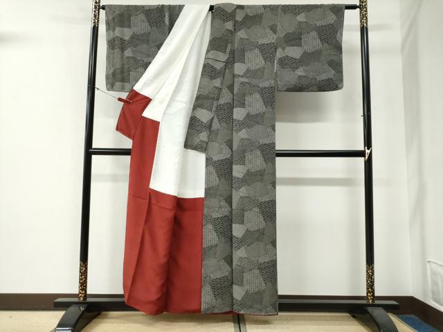 平和屋着物●江戸小紋 寄せ小紋柄 黒地 正絹 逸品 未使用 CABG0167yc