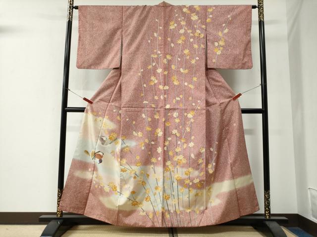 平和屋着物●訪問着 本場染大島紬 作家物 鴛鴦枝花文 金銀彩 正絹 逸品 CABG0169yc
