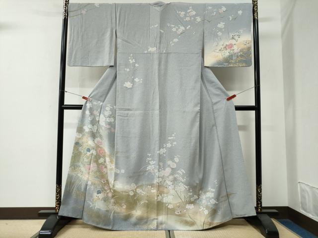 平和屋着物●訪問着 片輪車鴛鴦草花文 暈し染め 金彩 正絹 逸品 CABG0173yc