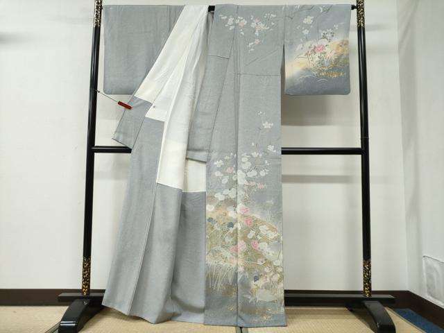 平和屋着物●訪問着 片輪車鴛鴦草花文 暈し染め 金彩 正絹 逸品 CABG0173yc
