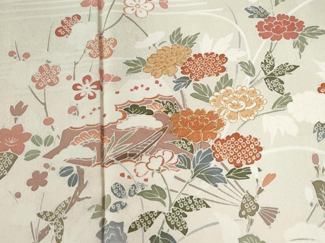 平和屋着物●訪問着 駒刺繍 扇草花文 暈し染め 金彩 正絹 逸品 CABG0176yc