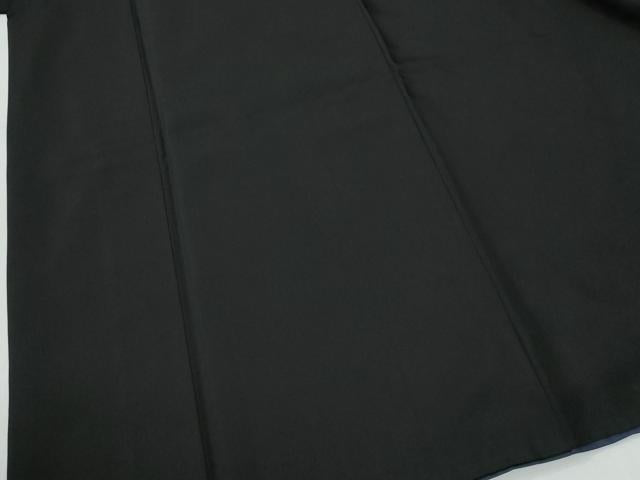 平和屋着物●男性 黒紋付 羽織セット 羽裏:扇・陶器花文 キングサイズ 正絹 逸品 CABG0181yc