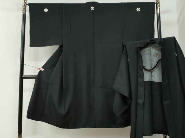 平和屋着物●男性 黒紋付 羽織セット 羽裏:破れ色紙風景文 正絹 逸品 CABG0182yc