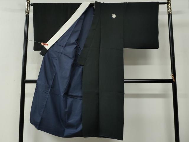平和屋着物●男性 黒紋付 羽織セット 羽裏:破れ色紙風景文 正絹 逸品 CABG0182yc