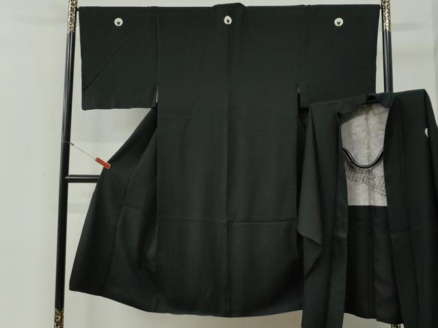 平和屋着物●男性 黒紋付 羽織セット 羽裏:破れ色紙人物文 正絹 逸品 CABG0185yc