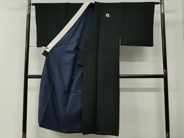 平和屋着物●男性 黒紋付 羽織セット 羽裏:破れ色紙人物文 正絹 逸品 CABG0185yc