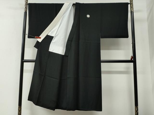 平和屋着物●男性 黒紋付 羽織セット 羽裏:人物渡り橋風景文 キングサイズ 正絹 逸品 CABG0186yc