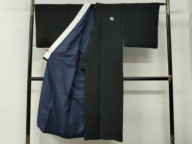 平和屋着物●男性 黒紋付 羽織セット 羽裏:立波鳳凰 正絹 逸品 CABG0189yc