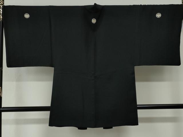 平和屋着物●男性 黒紋付 羽織セット 羽裏:扇・硯 正絹 逸品 CABG0190yc