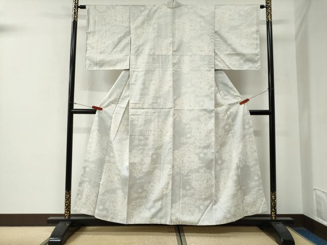 平和屋着物●本場大島紬 白大島 草花文 正絹 逸品 未使用 CABG0193yc