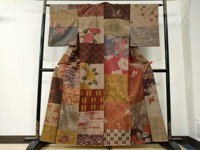 平和屋着物●小千谷紬 百柄 草花文 正絹 逸品 CABG0194yc
