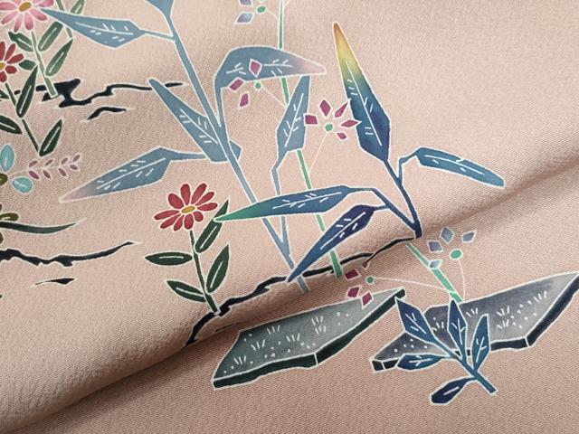 平和屋着物●訪問着 友禅 作家物 枝花文 暈し染め 正絹 逸品 CABG0203yc