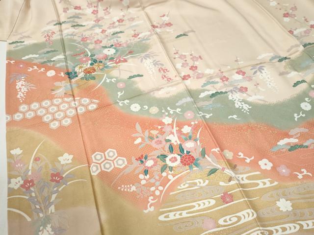 平和屋着物●訪問着 駒刺繍 吉祥花筏文 暈し染め 金彩 高島屋扱い 正絹 逸品 CABG0204yc