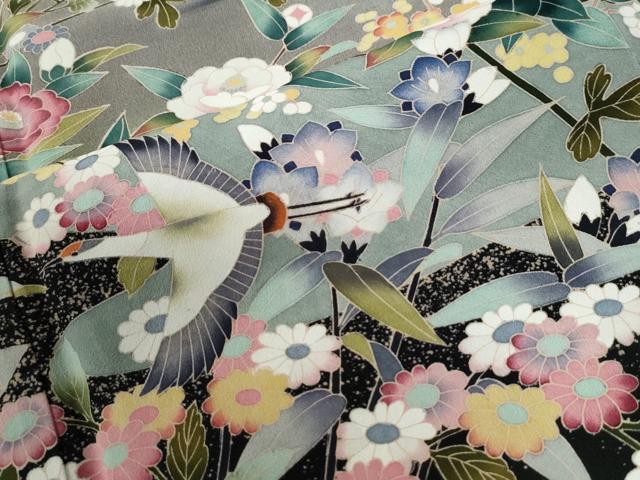 平和屋着物●豪華黒留袖 友禅 作家物 飛鶴草花文 暈し染め 正絹 逸品 CABG0205yc