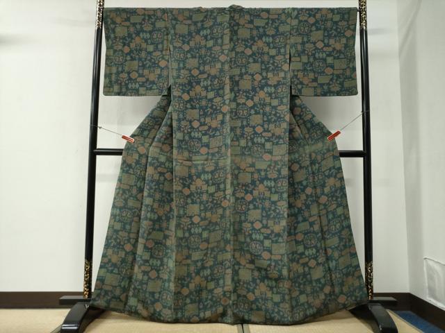 平和屋着物●上質な小紋 鳳凰吉祥花文 鬼しぼ縮緬 正絹 逸品 CABG0210yc