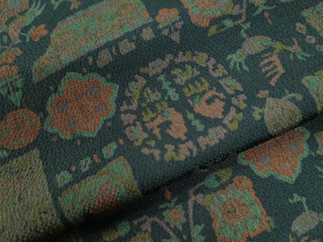 平和屋着物●上質な小紋 鳳凰吉祥花文 鬼しぼ縮緬 正絹 逸品 CABG0210yc