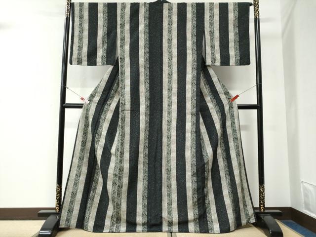 平和屋着物●小紋 草花間道 黒地 洗える着物 未使用 CABG0213yc