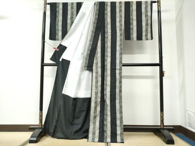 平和屋着物●小紋 草花間道 黒地 洗える着物 未使用 CABG0213yc