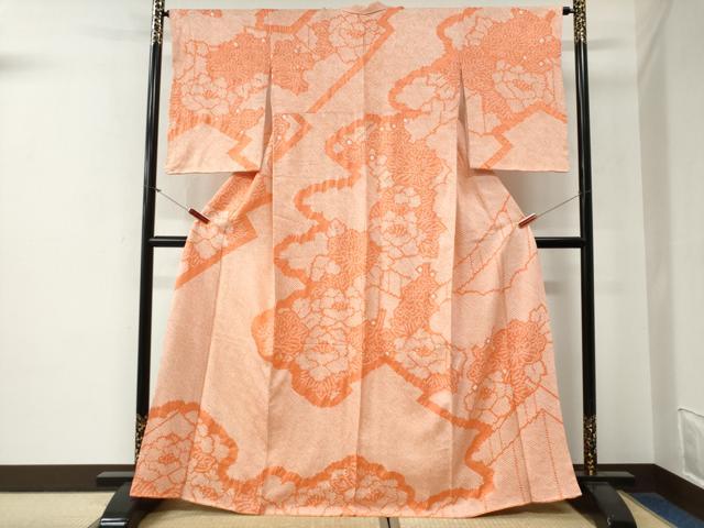 平和屋着物●訪問着 総絞り 牡丹 正絹 逸品 CABG0219yc