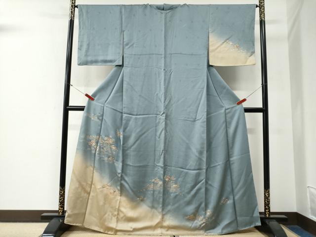 平和屋着物●訪問着 刺繍 飛鶴浜松籬草花文 暈し染め 金彩 正絹 逸品 CABG0221yc