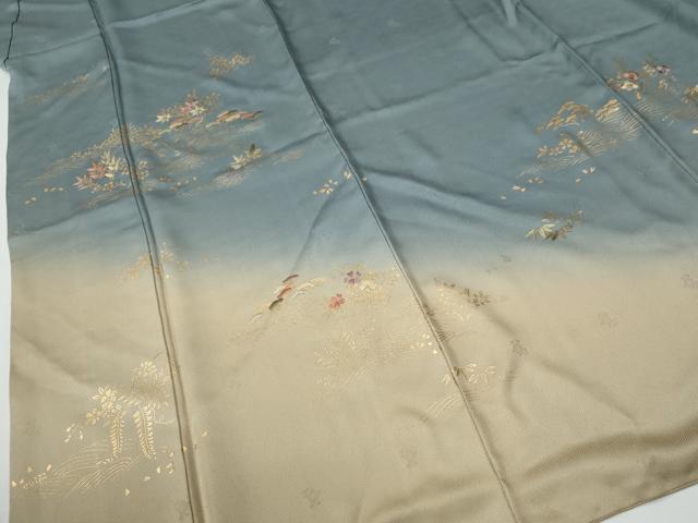平和屋着物●訪問着 刺繍 飛鶴浜松籬草花文 暈し染め 金彩 正絹 逸品 CABG0221yc