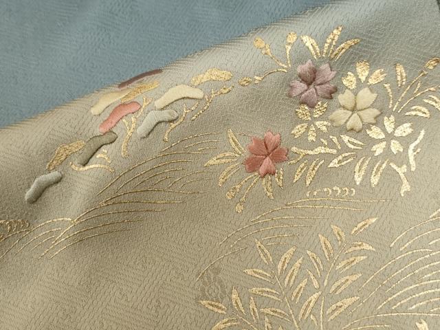 平和屋着物●訪問着 刺繍 飛鶴浜松籬草花文 暈し染め 金彩 正絹 逸品 CABG0221yc