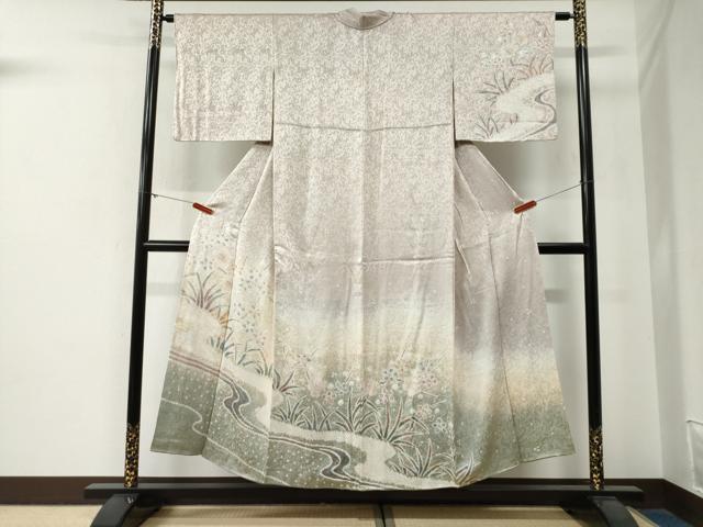 平和屋着物●訪問着 絞り 流水草花文 暈し染め 正絹 逸品 CABG0232yc