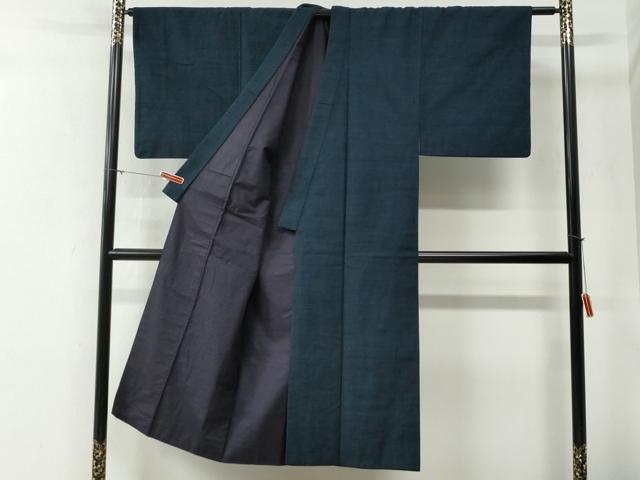 平和屋着物●男性 紬 アンサンブル 色無地 留紺色 正絹 逸品 CABG0238yc