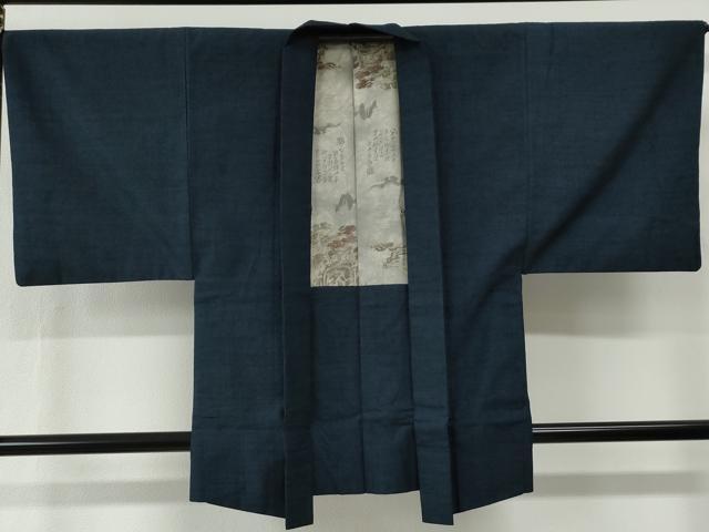 平和屋着物●男性 紬 アンサンブル 色無地 留紺色 正絹 逸品 CABG0238yc
