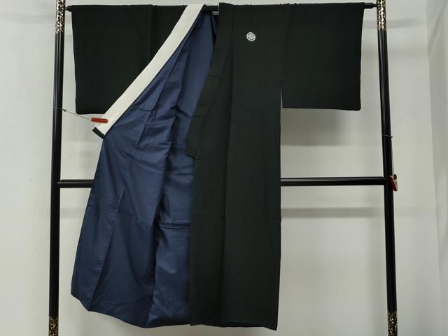 平和屋着物●男性 黒紋付 羽織セット 羽裏:龍 正絹 逸品 CABG0239yc