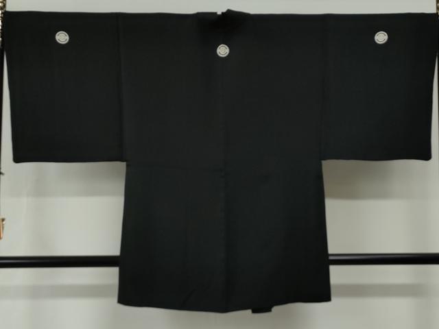 平和屋着物●男性 黒紋付 羽織セット 羽裏:龍 正絹 逸品 CABG0239yc