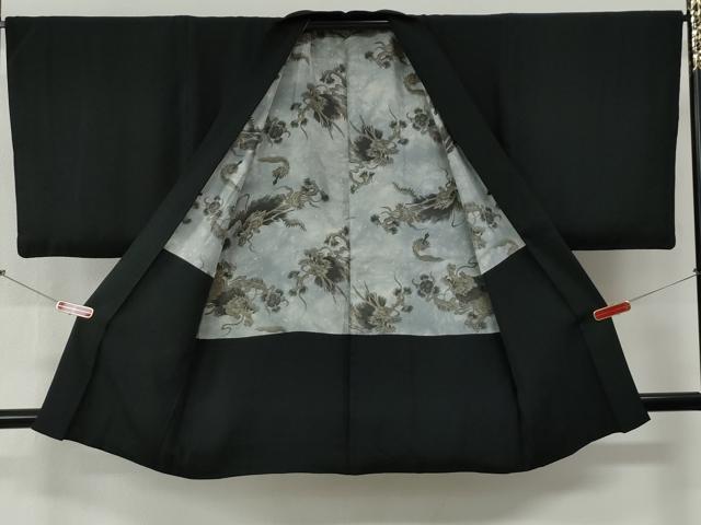 平和屋着物●男性 黒紋付 羽織セット 羽裏:龍 正絹 逸品 CABG0239yc