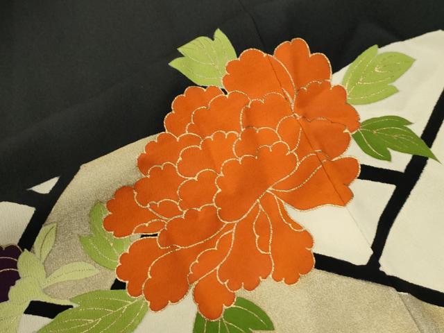 平和屋着物●銀座 志ま亀 黒留袖 駒刺繍 檜垣牡丹 金彩 たとう紙付き 正絹 逸品 CABG0241yc
