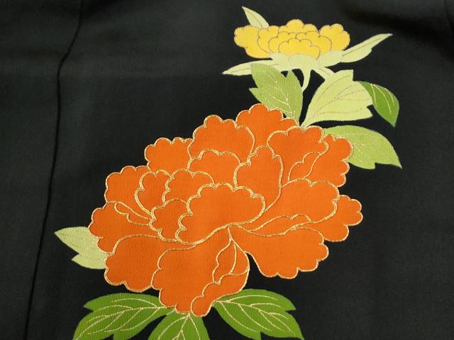 平和屋着物●銀座 志ま亀 黒留袖 駒刺繍 檜垣牡丹 金彩 たとう紙付き 正絹 逸品 CABG0241yc