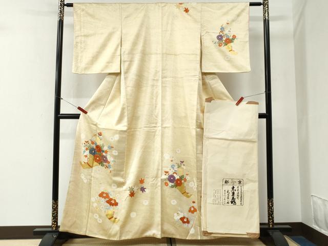 平和屋着物●銀座 志ま亀 訪問着 竜田川花束文 金彩 たとう紙付き 正絹 逸品 CABG0242yc