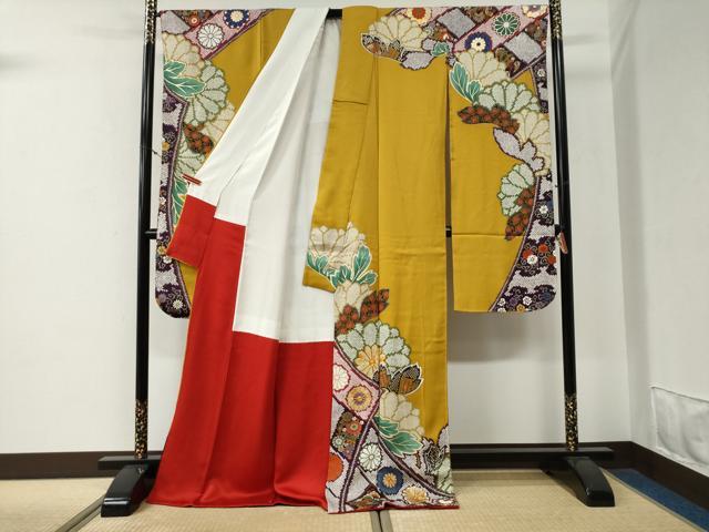 平和屋着物●女優・後藤久美子ブランド 振袖・長襦袢セット 駒刺繍 舞花文 金彩 正絹 逸品 CABG0245yc