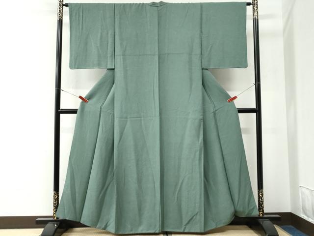 平和屋着物●上質な色無地 舞花地紋 千草色 正絹 逸品 CABG0246yc