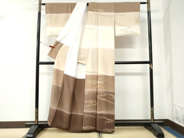 平和屋着物●訪問着 駒刺繍 流水枝梅文 暈し染め 金彩 正絹 逸品 CABG0251yc