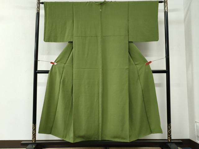 平和屋着物●上質な色無地 草色 正絹 逸品 CABG0262yc