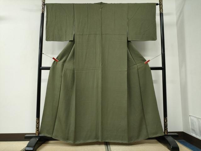 平和屋着物●上質な色無地 吉祥地紋 麹塵色 正絹 逸品 CABG0266