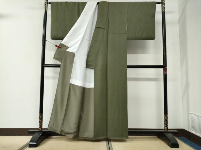 平和屋着物●上質な色無地 吉祥地紋 麹塵色 正絹 逸品 CABG0266