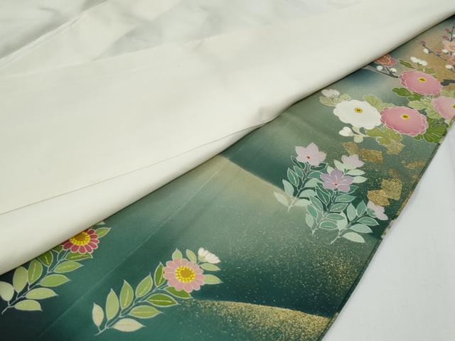 平和屋着物●京友禅の第一人者 松井青々 黒留袖 駒刺繍 雲取り流水草花文 暈し染め 金彩 正絹 逸品 CABG0278yc