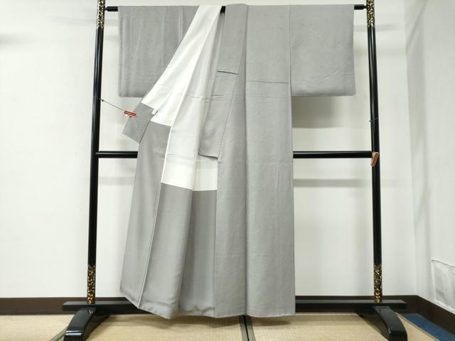 平和屋着物●上質な色無地 花松地紋 薄鈍色 正絹 逸品 CABG0300yc