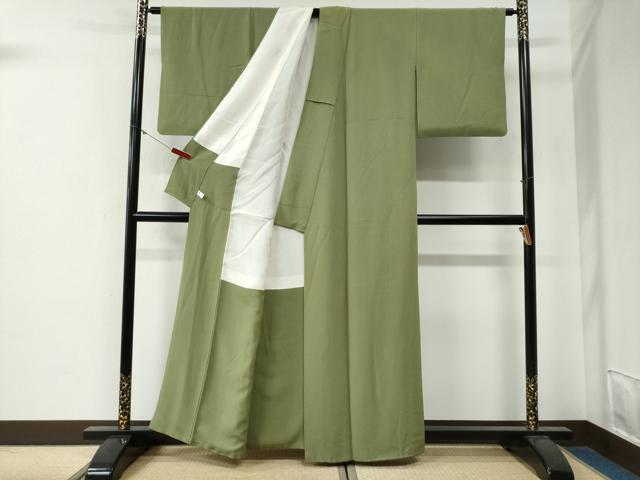 平和屋着物●上質な色無地 松葉色 正絹 逸品 CABG0302yc
