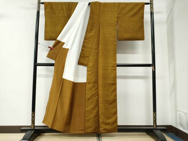 平和屋着物●上質な紬 色無地 桑茶色 正絹 逸品 CABG0305yc