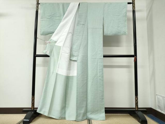 平和屋着物●上質な色無地 紋意匠 白緑色 やまと誂製 正絹 逸品 未使用 CABG0309yc
